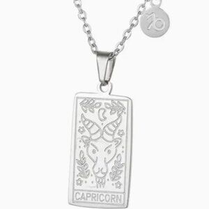 Capricorn Zodiac Pendant Necklace 18K Gold Electro-Plated Stainless Steel Silver